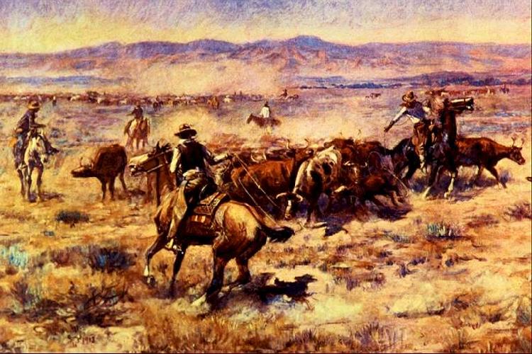 Charles M Russell The Round Up China oil painting art